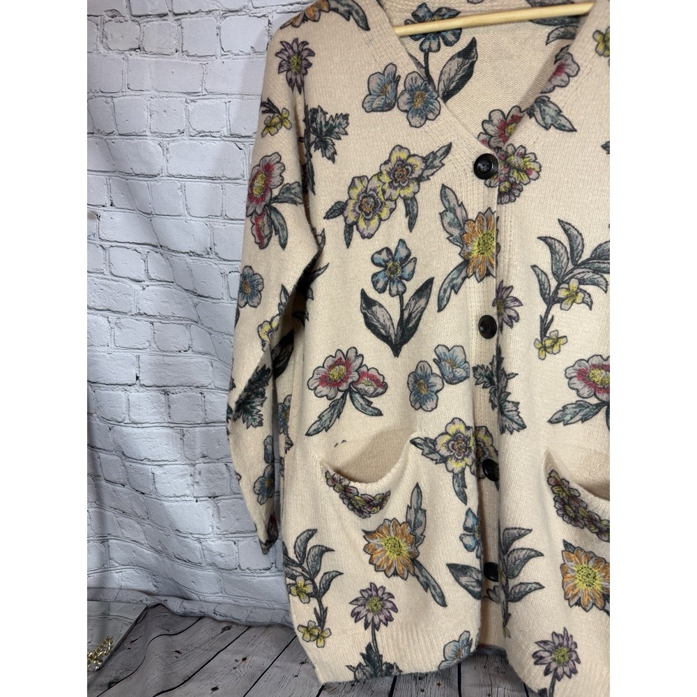 Women Floral/Botanical Wool/Cotton XL Button Front Cardigan Earthtone WIldflower - Picture 3 of 8